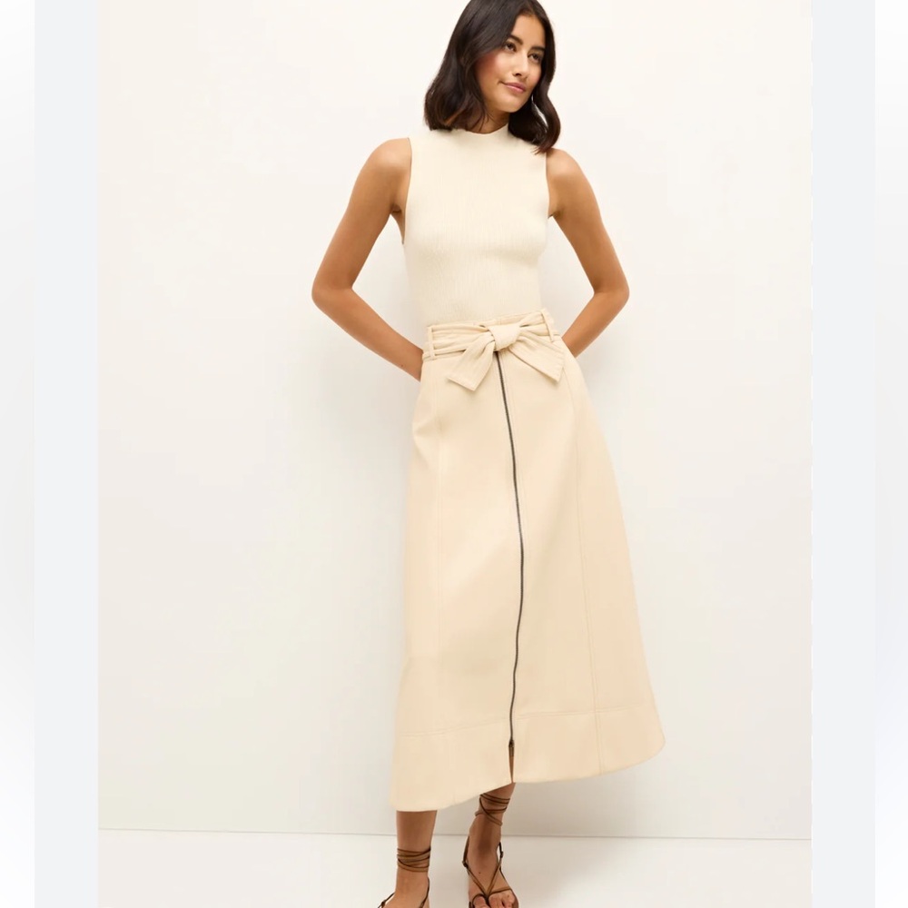 Marie Oliver brand new with tags sand color pleather  skirt with zipper.